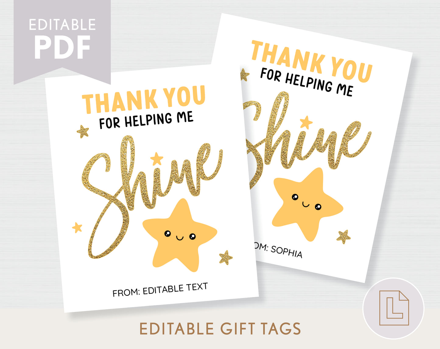 Teacher Appreciation Gift Tag | Thank You for Helping Me Shine Star