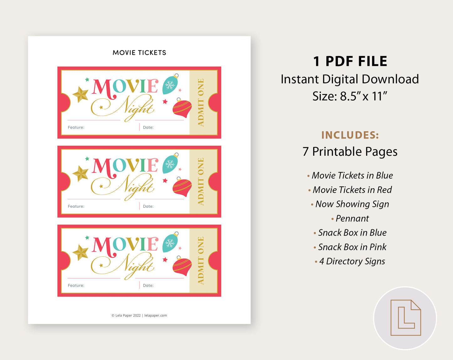 Christmas Movie Night Tickets Printable Se