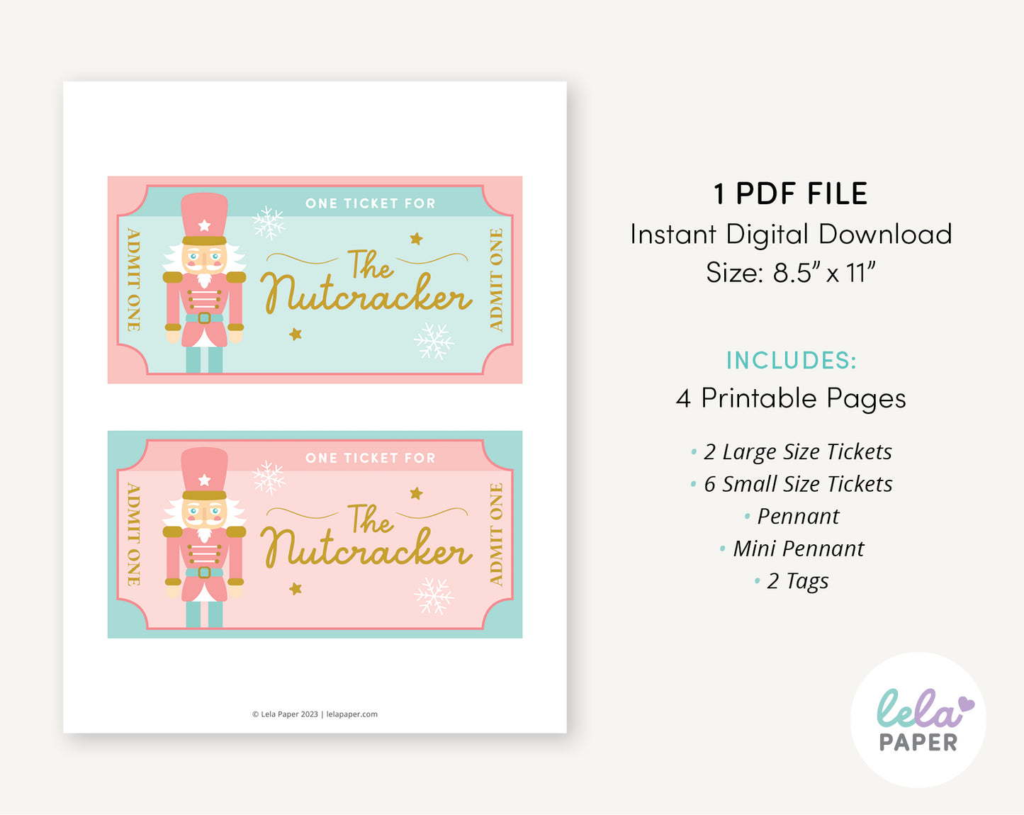 Pastel Nutcracker Tickets Printable Gift Set