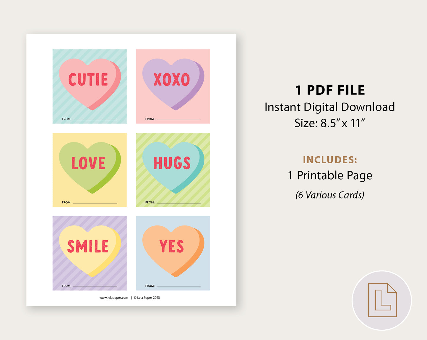 Conversation Heart Valentine Printable | Classmate Valentine Cards
