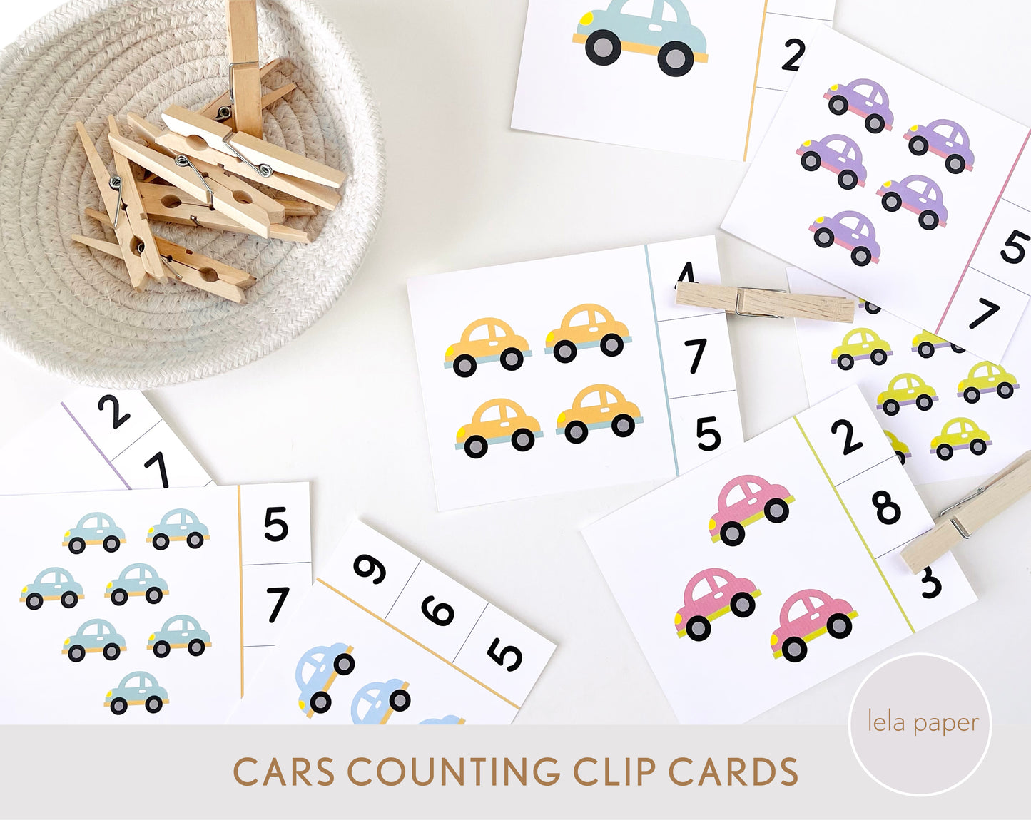 Cars Counting Clip Cards Numbers 1-10