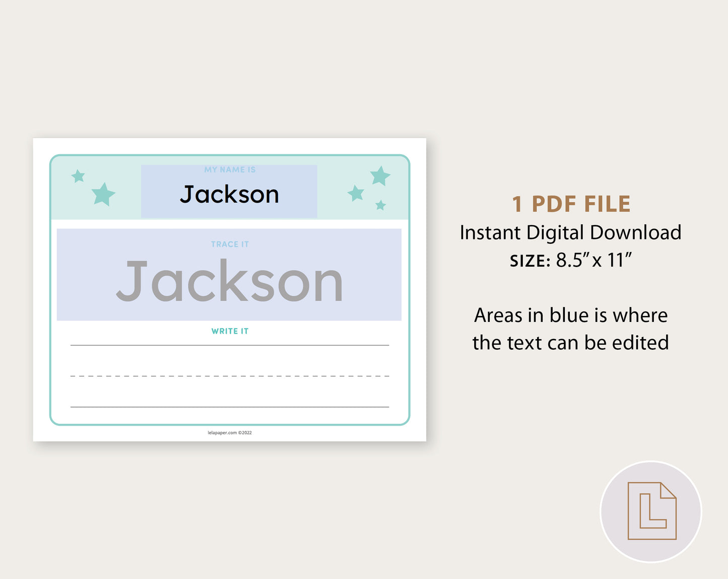 Editable Name Tracing Sheet Blue