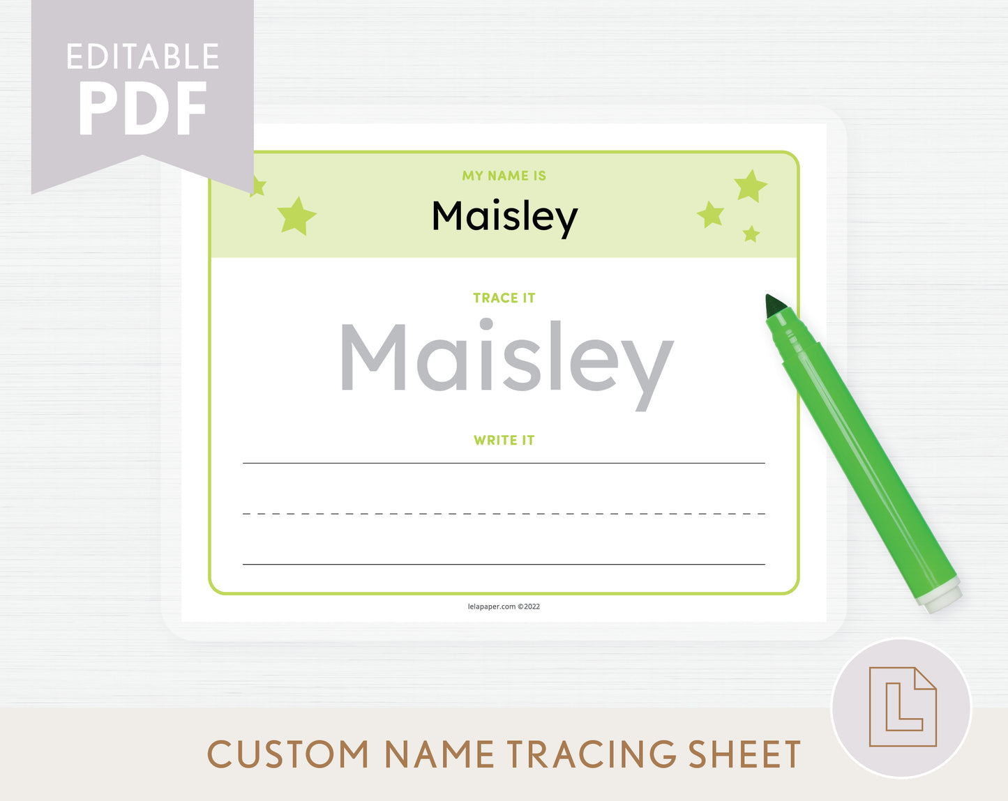 Editable Name Tracing Sheet Green