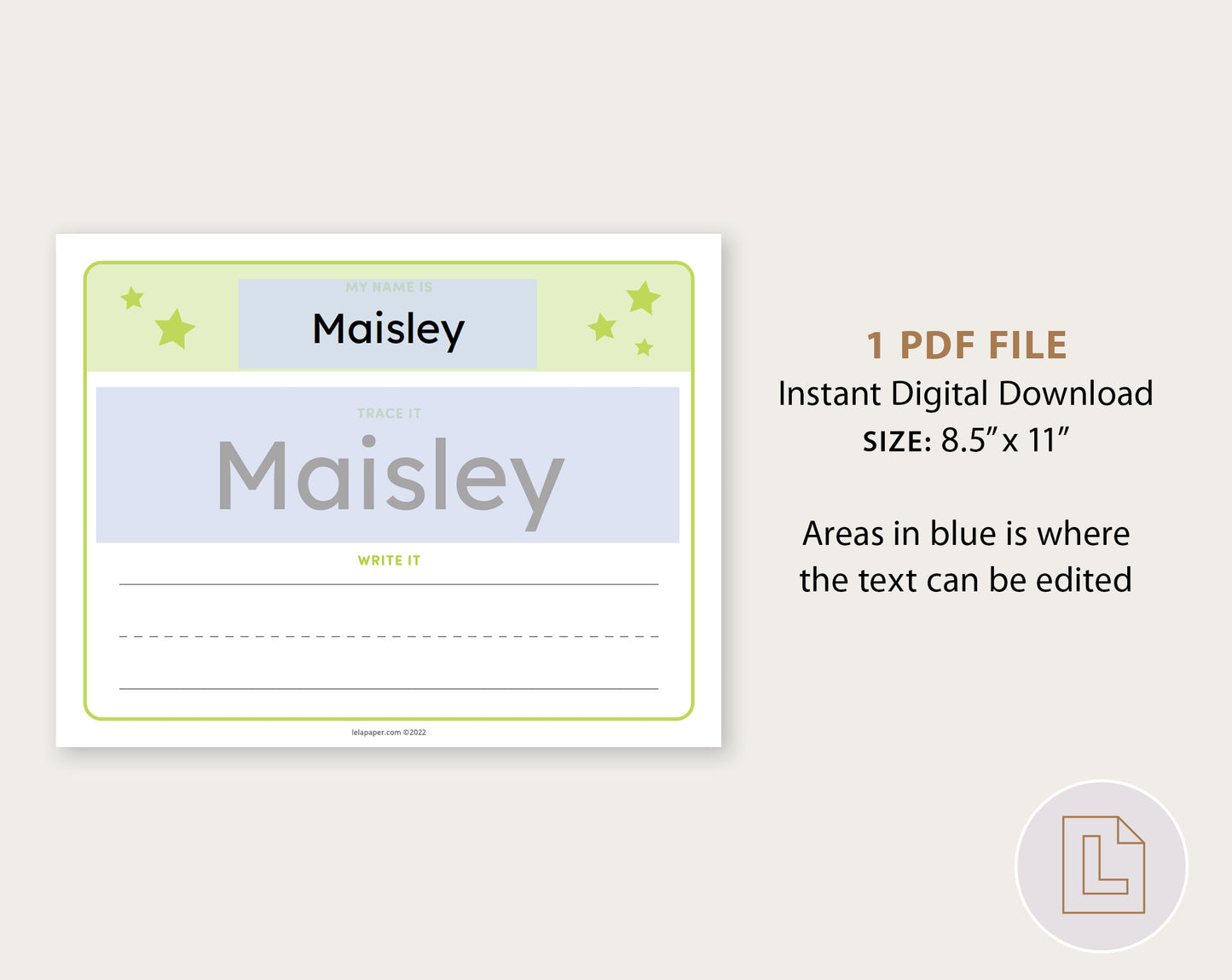 Editable Name Tracing Sheet Green