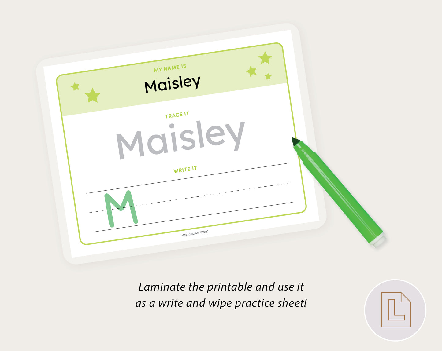 Editable Name Tracing Sheet Green