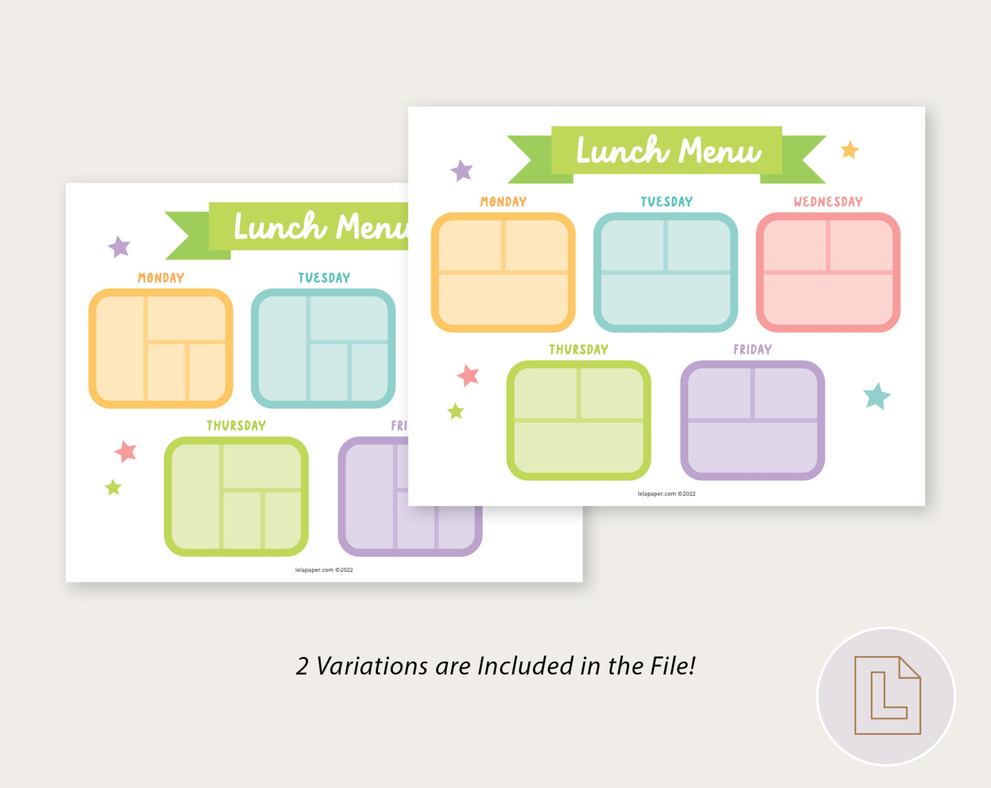 Lunch Weekly Menu Planner Chart