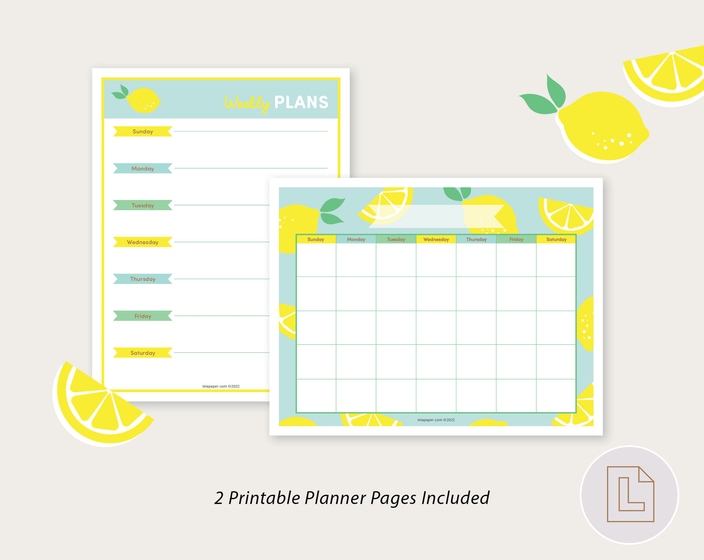 Learning Binder Lemonade – Weekly Monthly Planner Printable