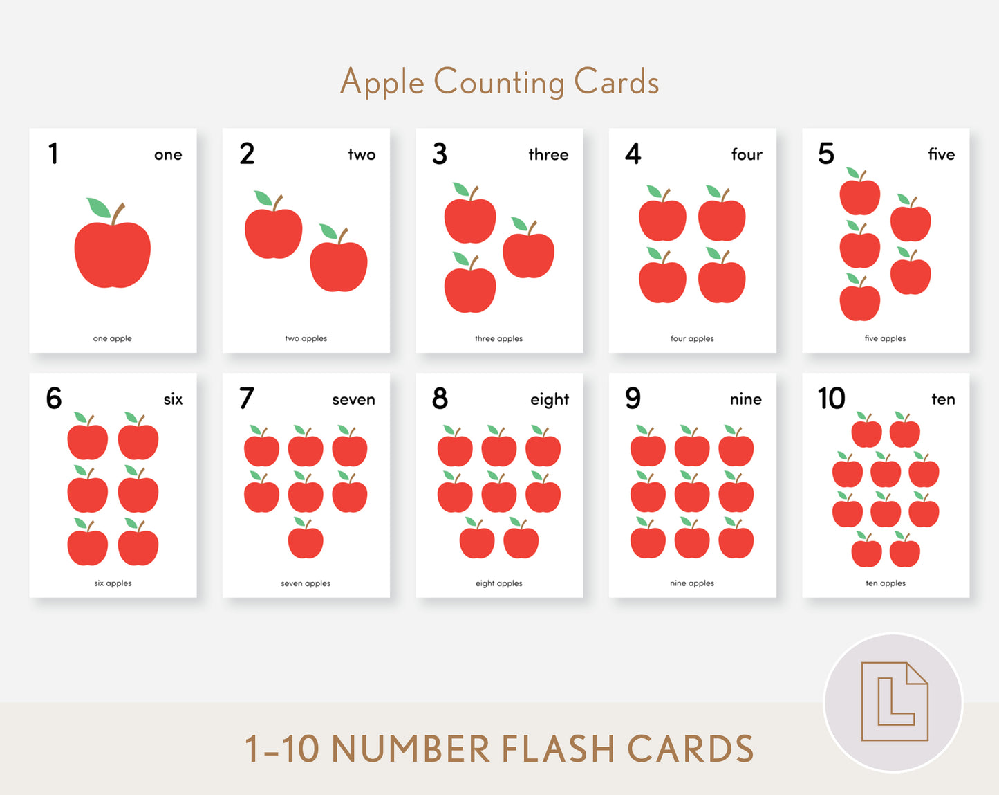 Apples Counting Flash Cards Numbers 1-10
