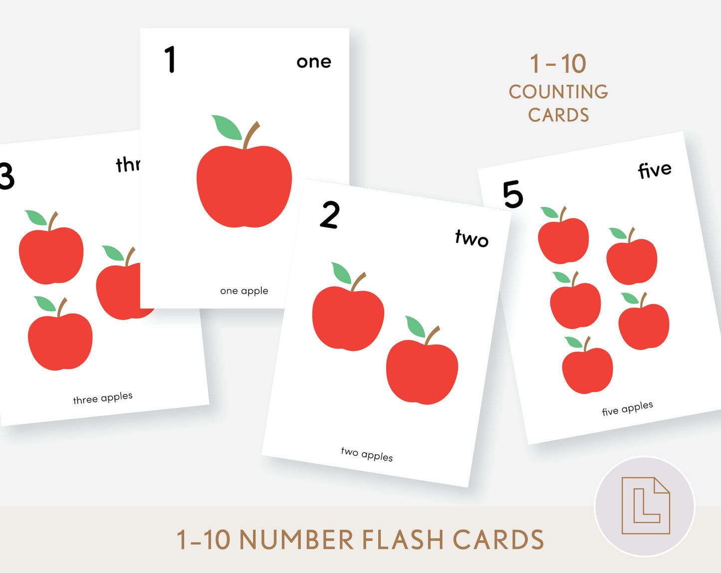 Apples Counting Flash Cards Numbers 1-10