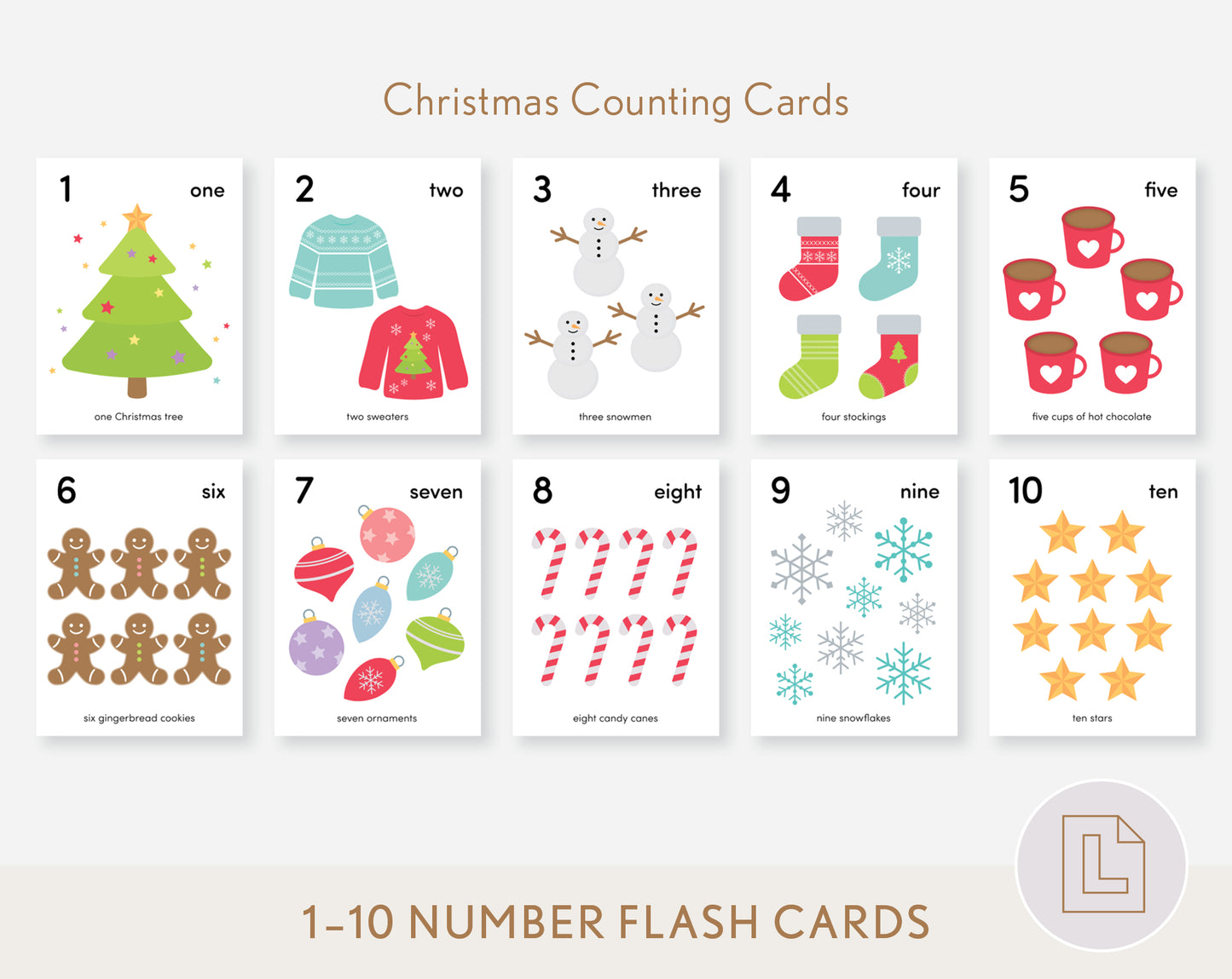 Christmas Counting Flash Cards Numbers 1-10