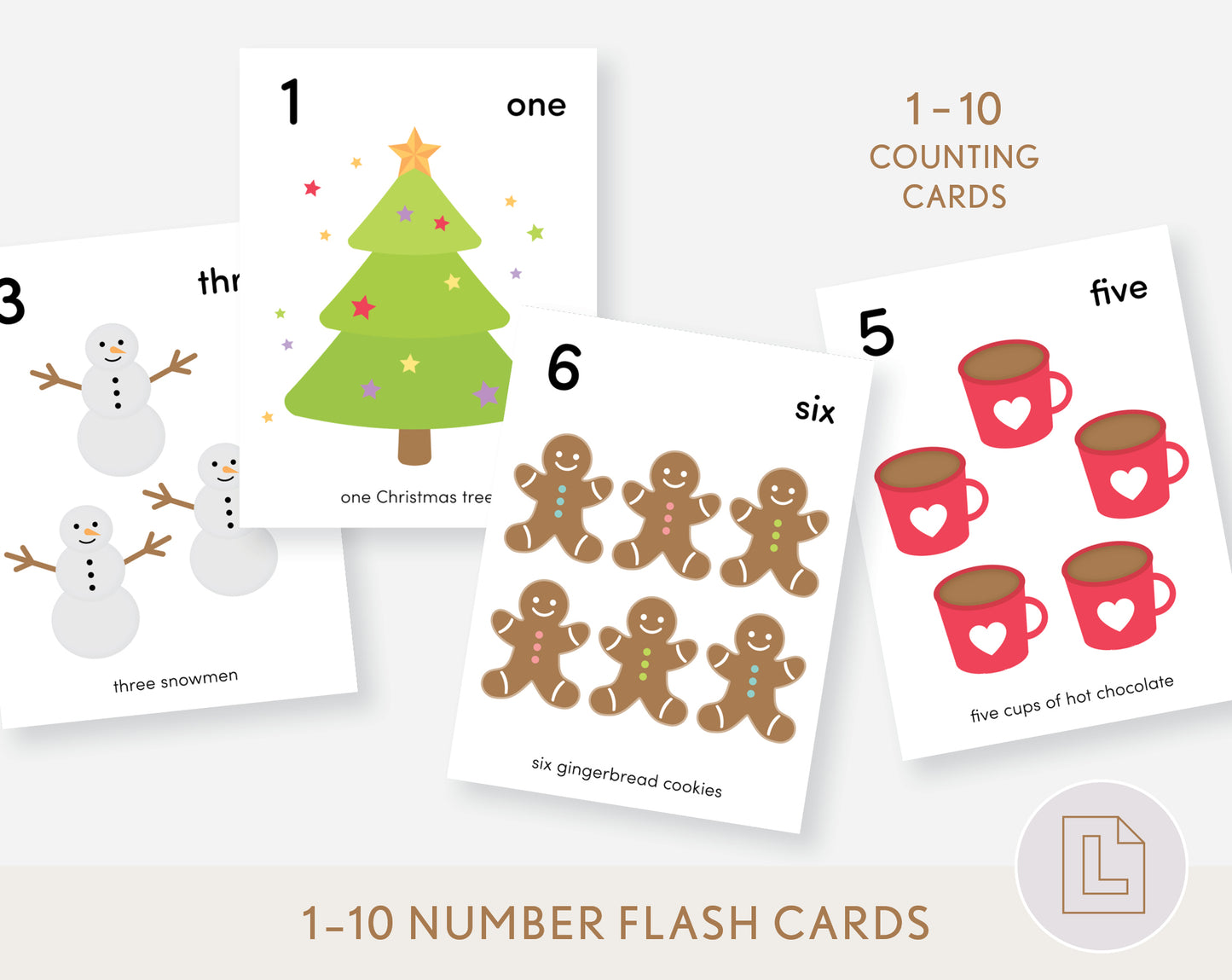 Christmas Counting Flash Cards Numbers 1-10