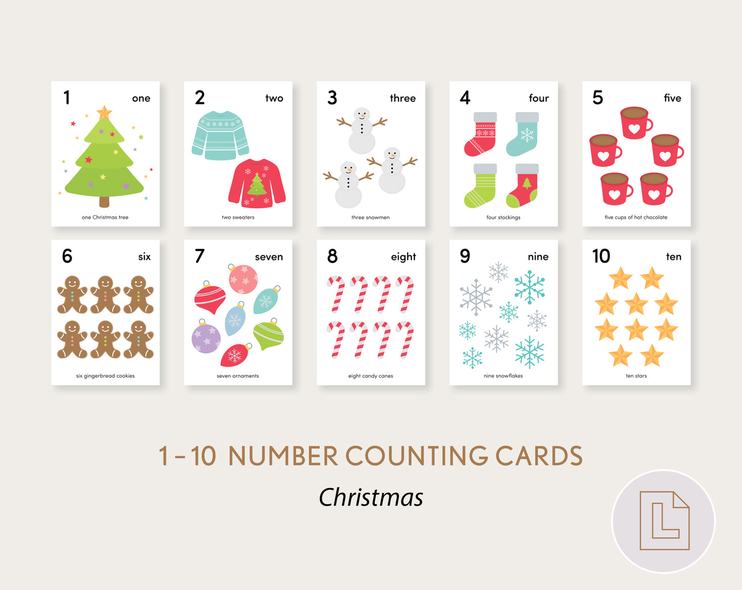 Christmas Counting Flash Cards Numbers 1-10