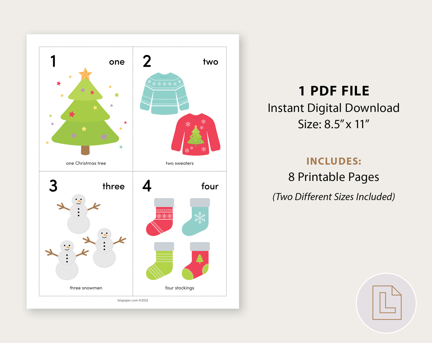 Christmas Counting Flash Cards Numbers 1-10