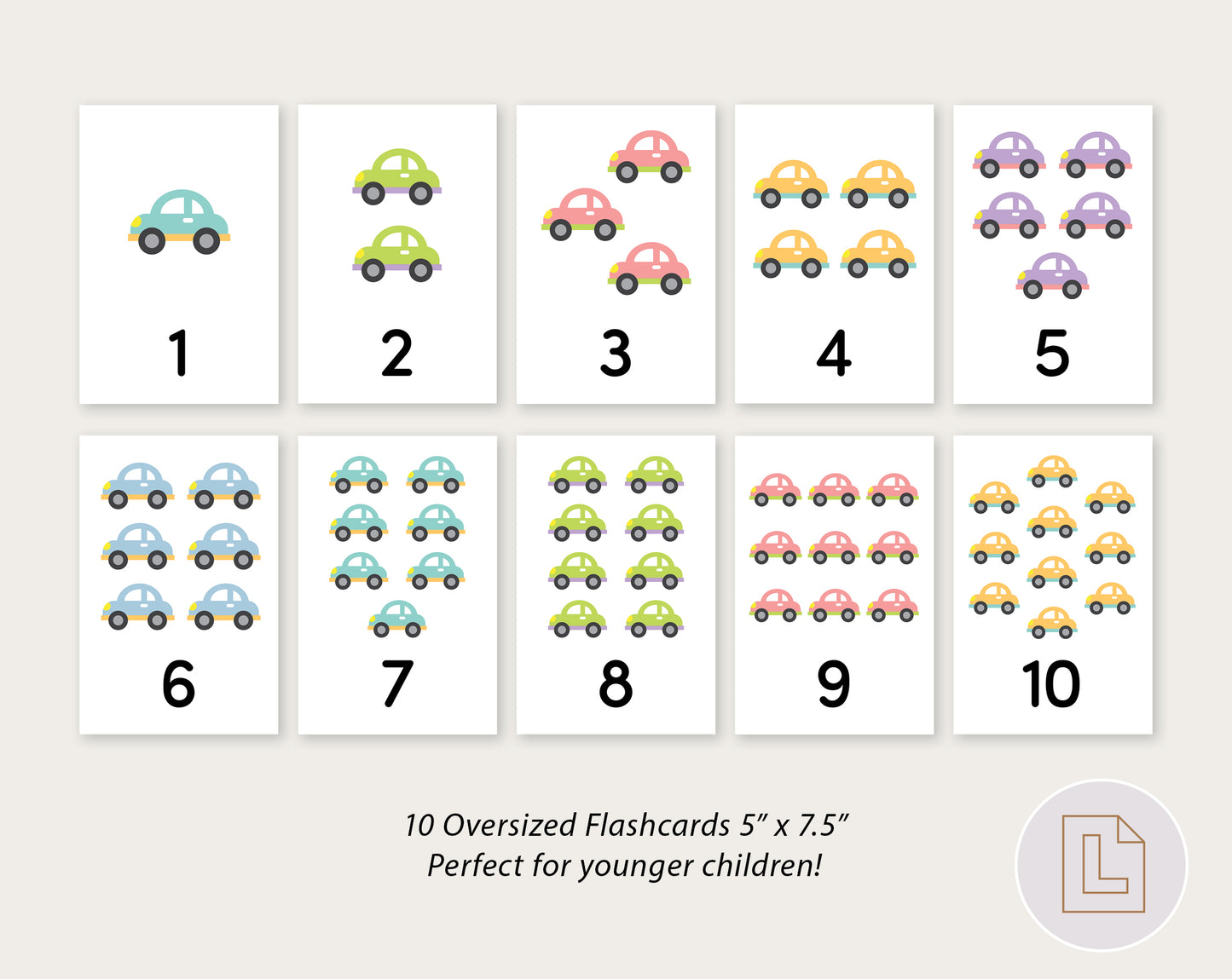 Cars Counting Flash Cards Printable