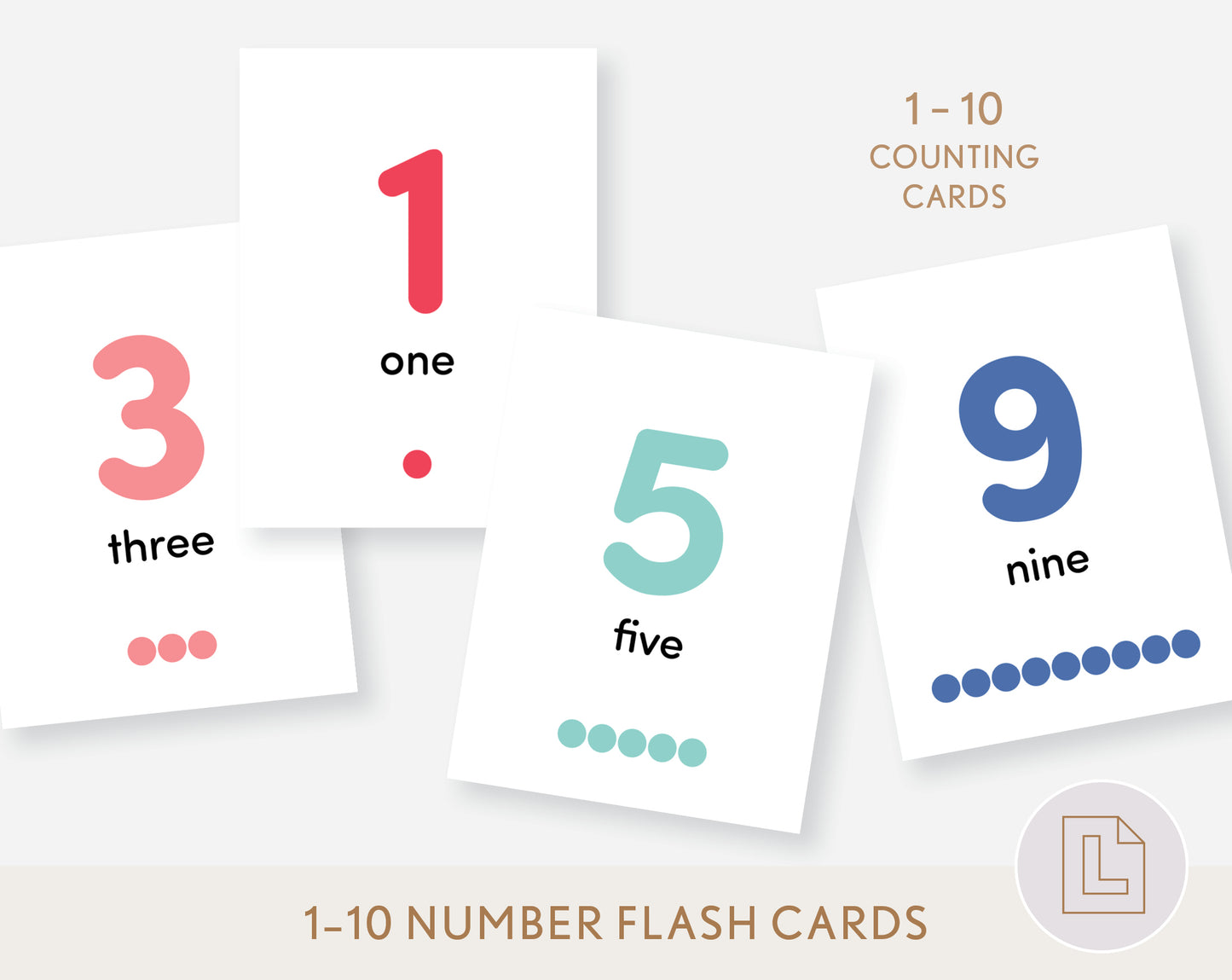Montessori Bead Stairs Counting Flash Cards Numbers 1-10
