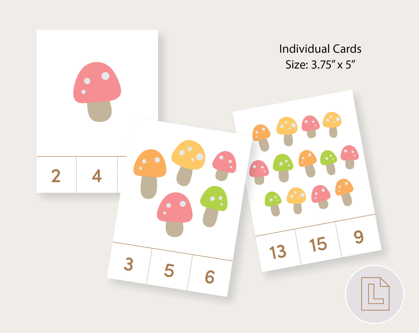 Mushroom Count and Clip Nature Cards Numbers 1-20