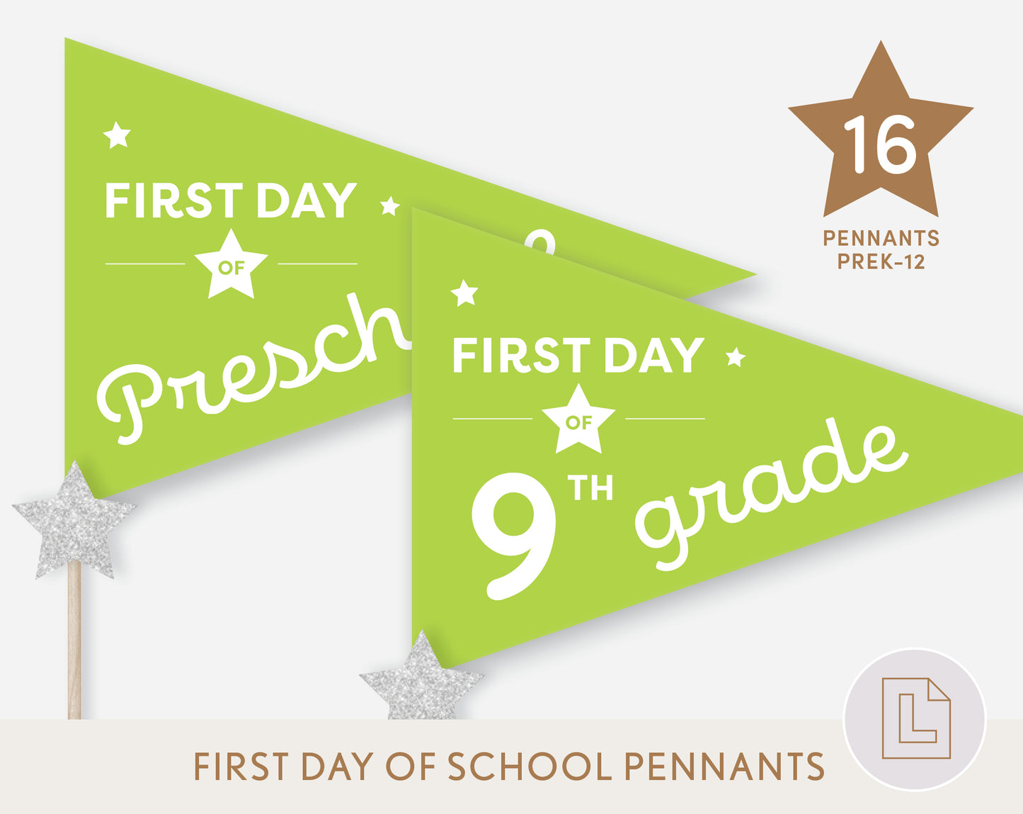 First Day of School Pennant Flags Printable | Back to School Banners – Green