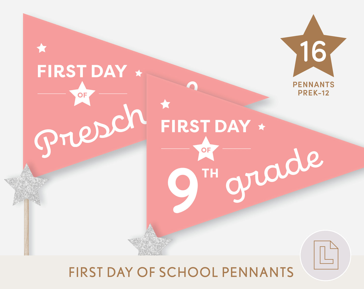 First Day of School Pennant Flags Printable | Back to School Banners – Pink