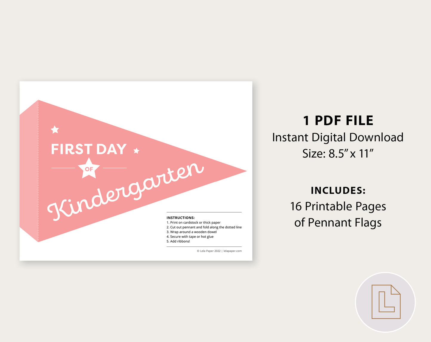 First Day of School Pennant Flags Printable | Back to School Banners – Pink