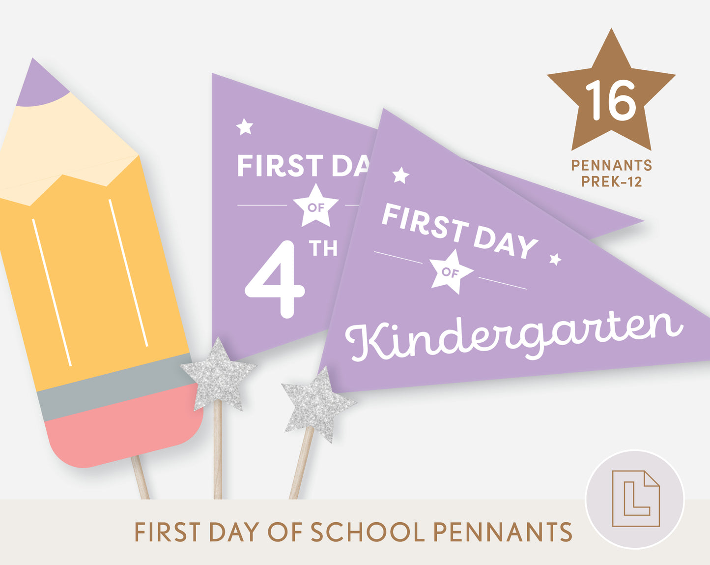 First Day of School Pennant Flags Printable | Back to School Banners – Purple