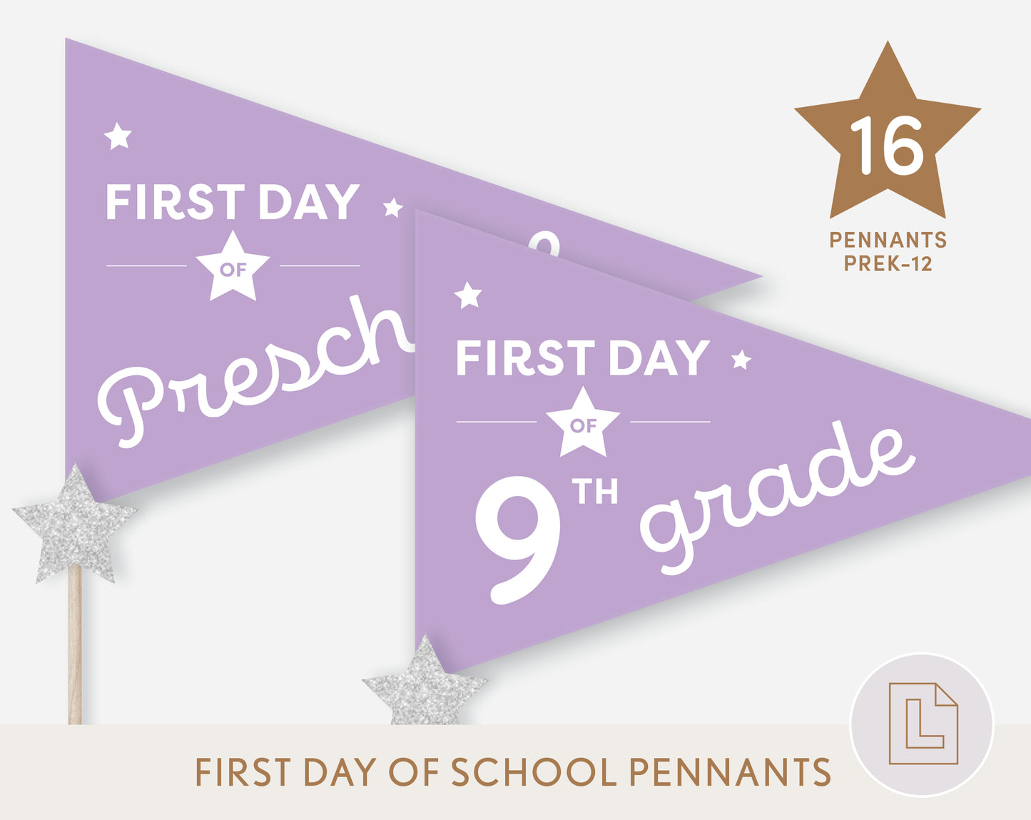 First Day of School Pennant Flags Printable | Back to School Banners – Purple