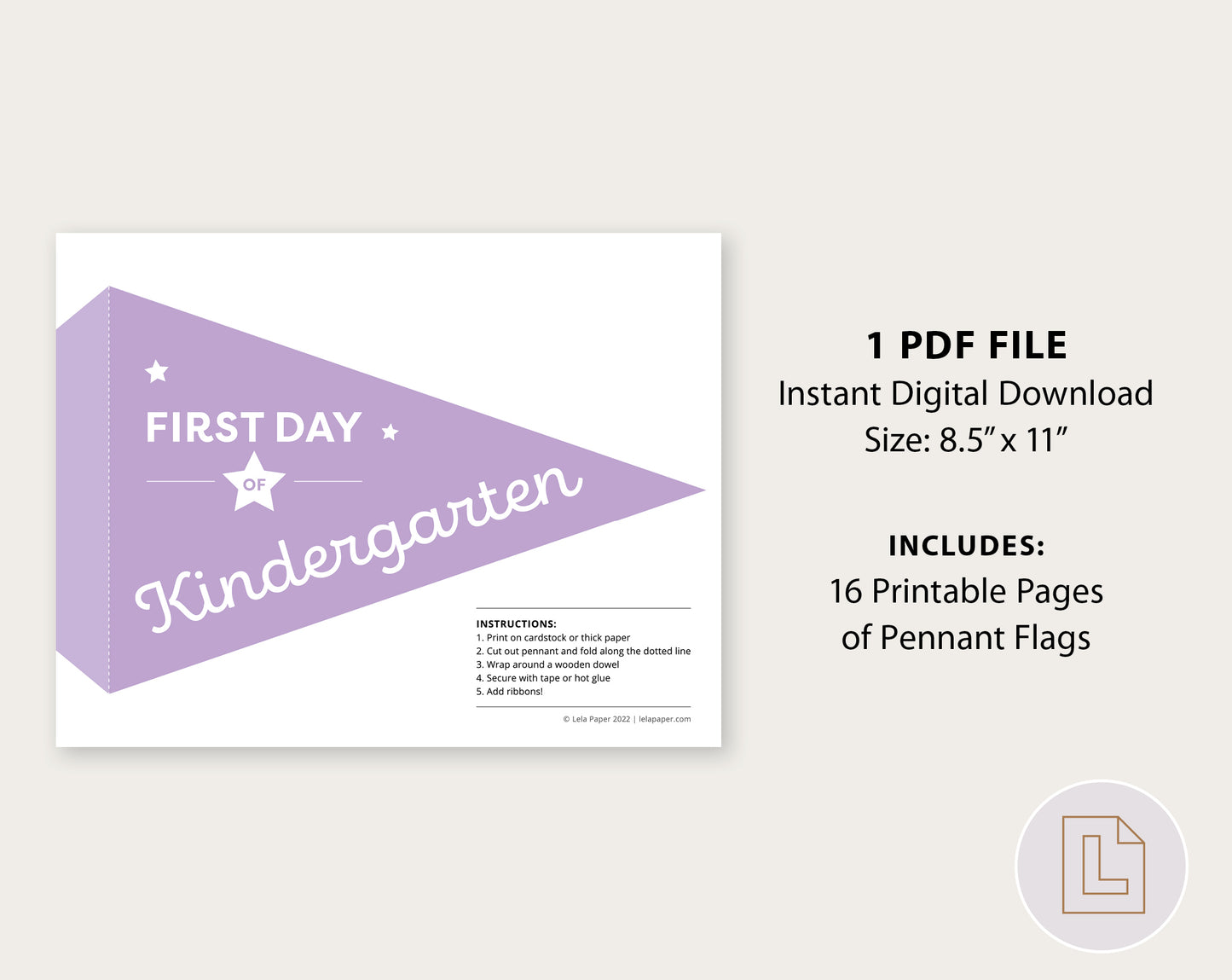 First Day of School Pennant Flags Printable | Back to School Banners – Purple