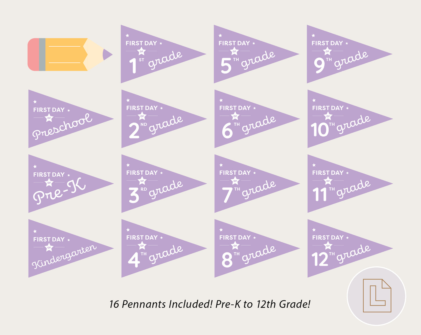 First Day of School Pennant Flags Printable | Back to School Banners – Purple