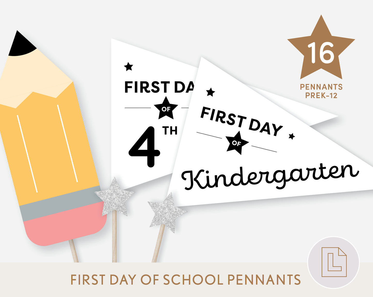 First Day of School Pennant Flags Printable | Back to School Banners – White