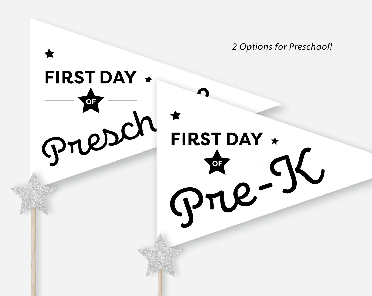 First Day of School Pennant Flags Printable | Back to School Banners – White