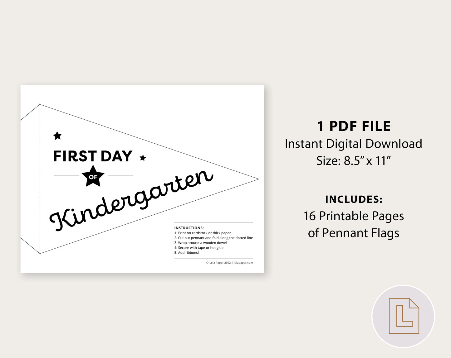First Day of School Pennant Flags Printable | Back to School Banners – White