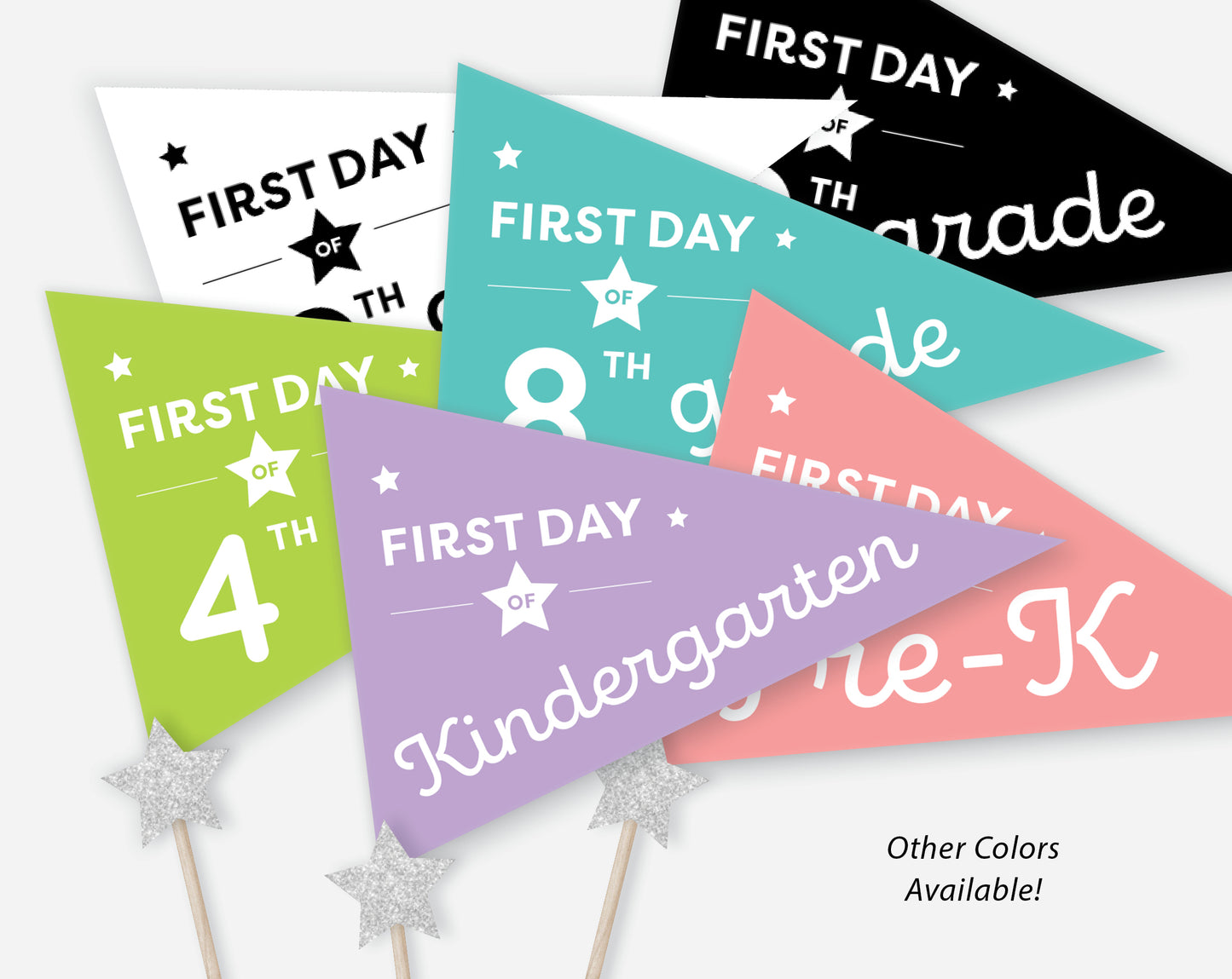First Day of School Pennant Flags Printable | Back to School Banners – White