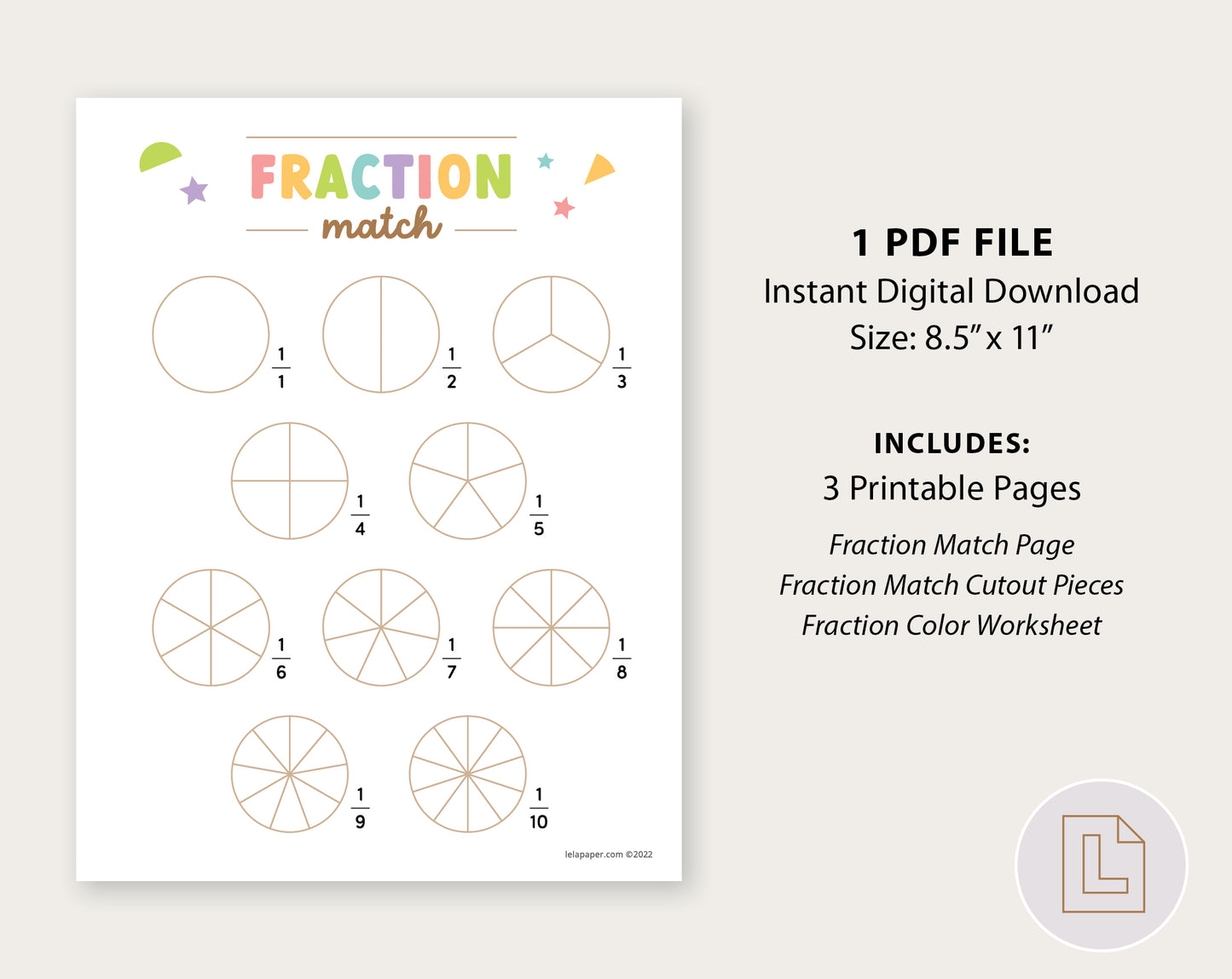 Learning Fractions Matching Activity