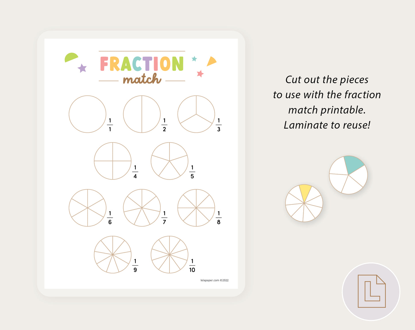 Learning Fractions Matching Activity