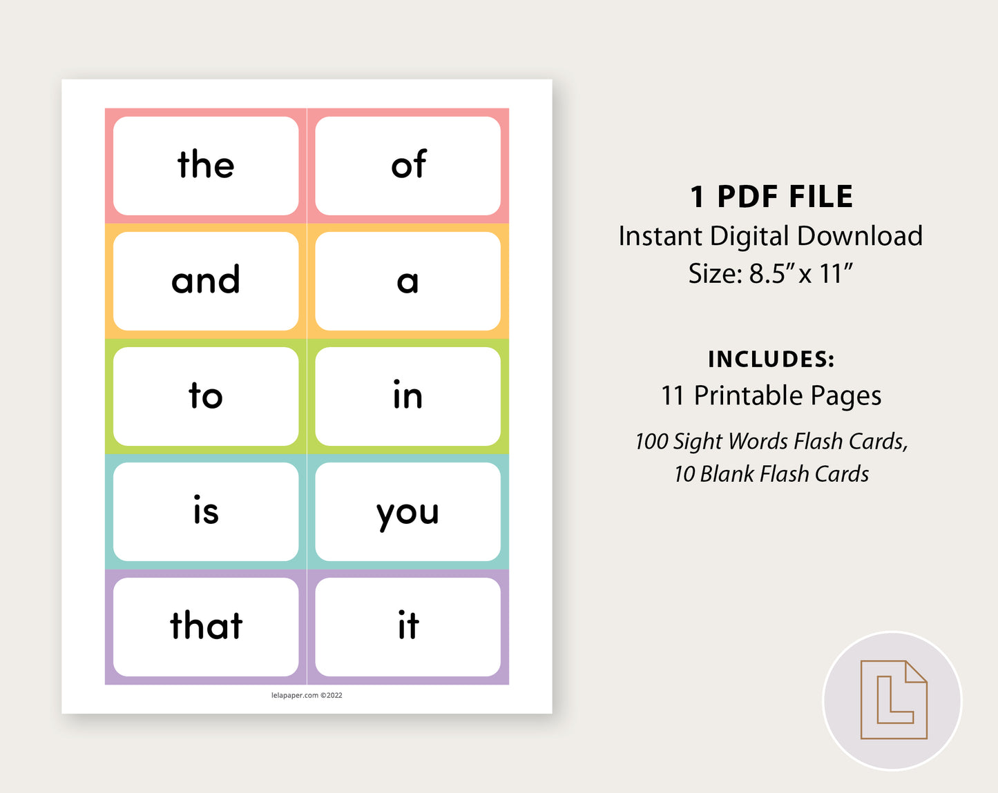 Fry's First 100 Sight Words Flashcards