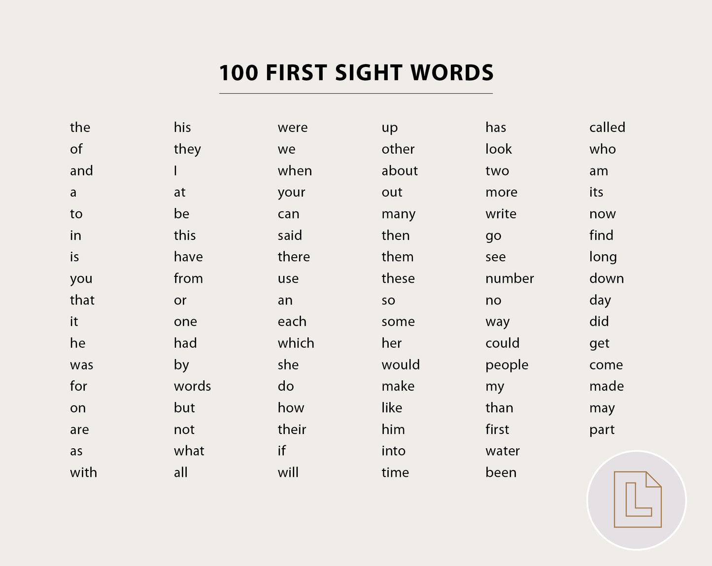 Fry's First 100 Sight Words Flashcards