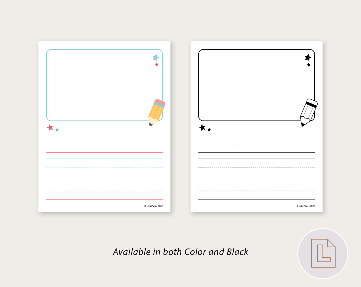Primary Large Lined Writing Sheets and Journal Page Printable