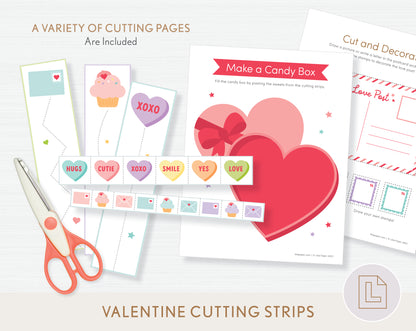 Valentine Themed Cutting Strips Activity Printable | Scissor Practice Print Kit
