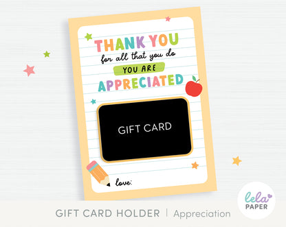 Teacher Appreciation Gift Card Holder | Thank You Teachers Card