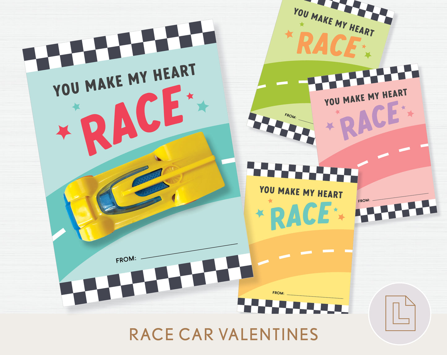 You Make My Heart Race Car Valentine Printable | Classmate Valentine Cards