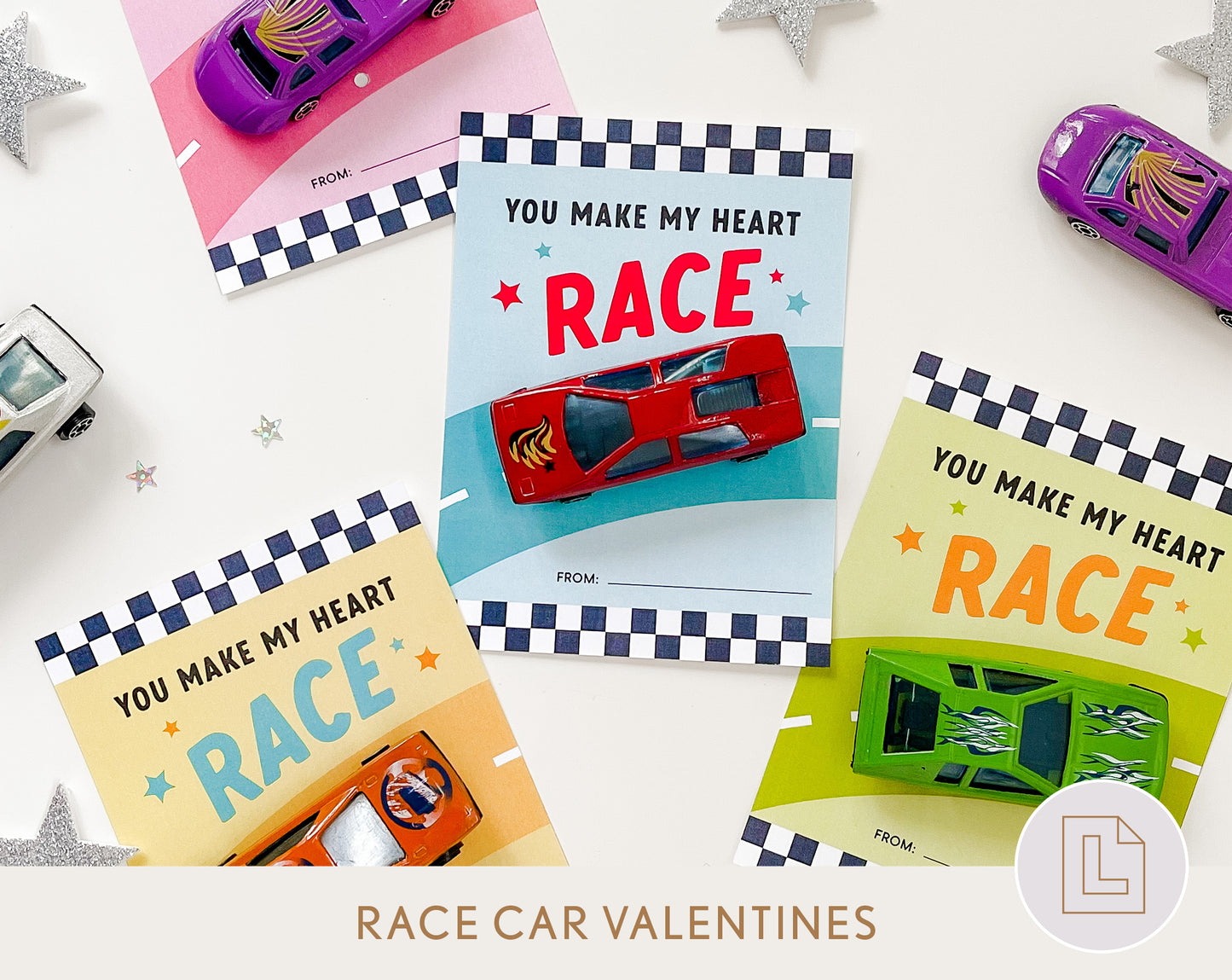 You Make My Heart Race Car Valentine Printable | Classmate Valentine Cards