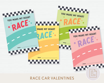 You Make My Heart Race Car Valentine Printable | Classmate Valentine Cards