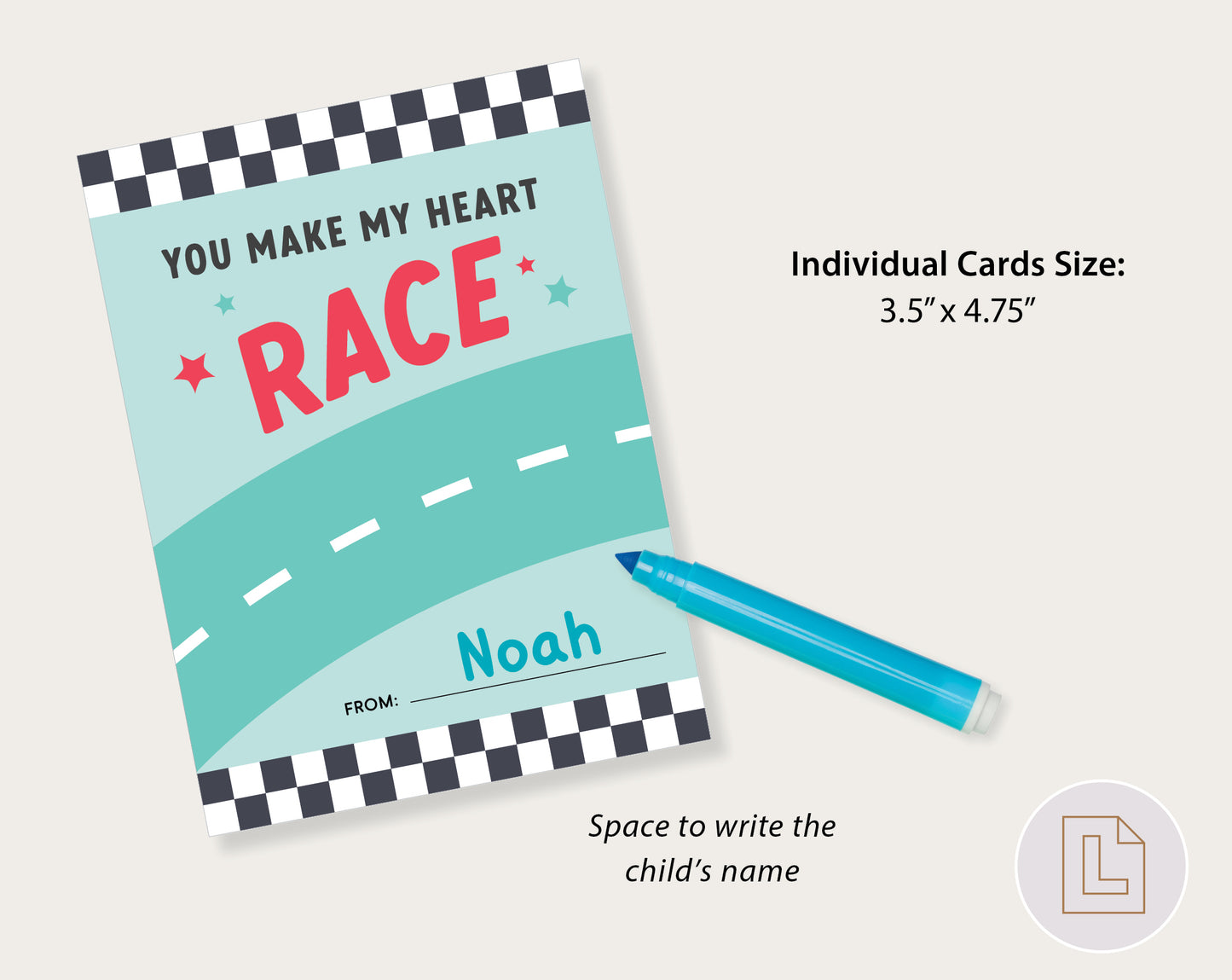 You Make My Heart Race Car Valentine Printable | Classmate Valentine Cards