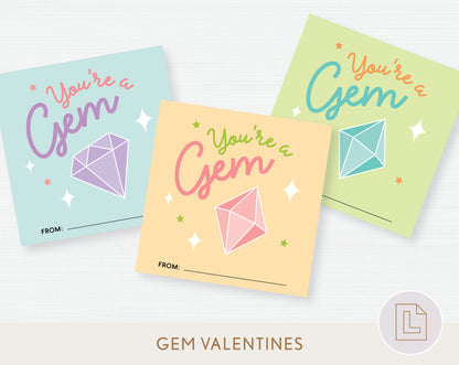You're a Gem Valentine Printable | Classmate Valentine Cards