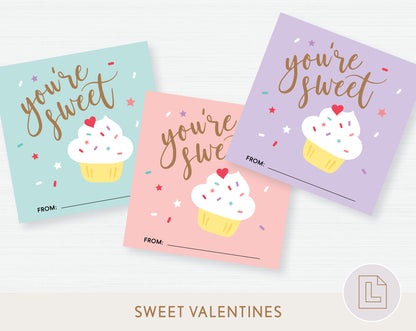 You're Sweet Cupcake Valentine Printable | Classmate Valentine Cards