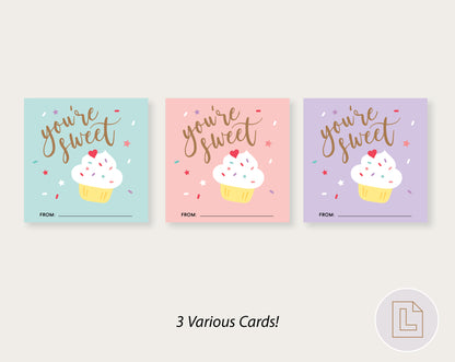 You're Sweet Cupcake Valentine Printable | Classmate Valentine Cards