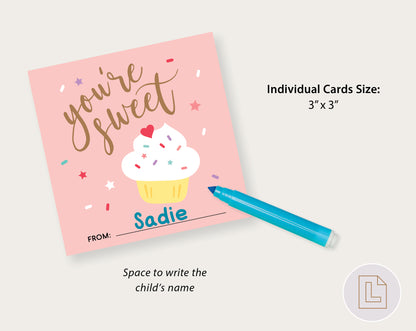 You're Sweet Cupcake Valentine Printable | Classmate Valentine Cards