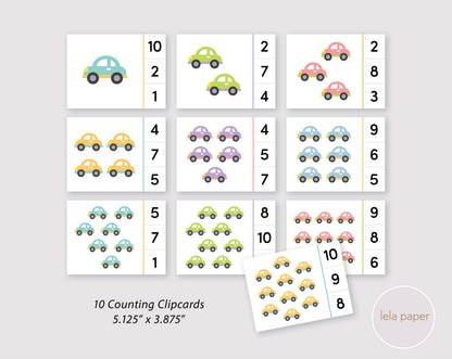 Cars Counting Clip Cards Numbers 1-10