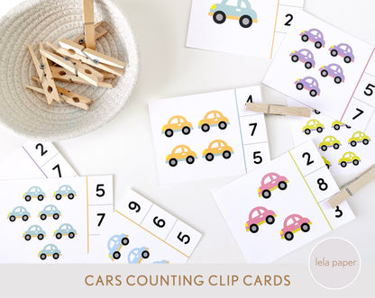 Cars Counting Clip Cards Numbers 1-10
