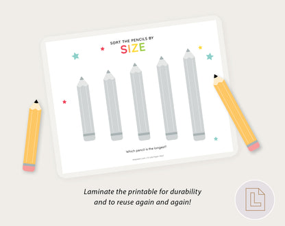 Pencil Size Sorting Activity