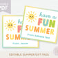 Editable End of School Year Summer Gift Tags